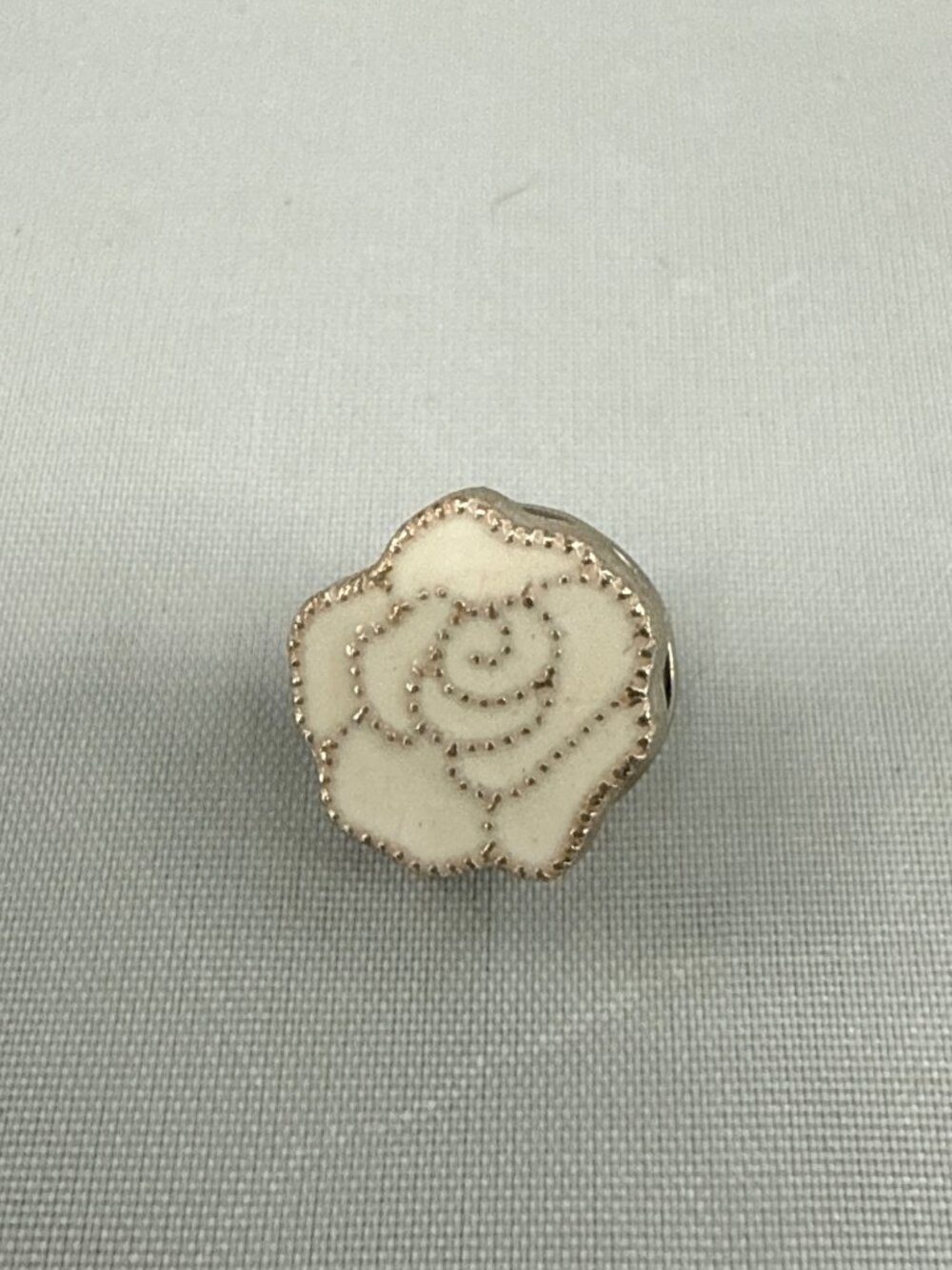 White Camellia Gold Trim Enamel Brooch Pin